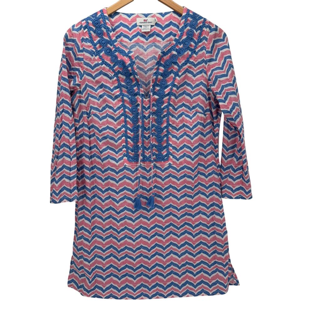 Vineyard Vines Cover Up Womens XS Pink Blue Whale Tail Chevron Beach Dress